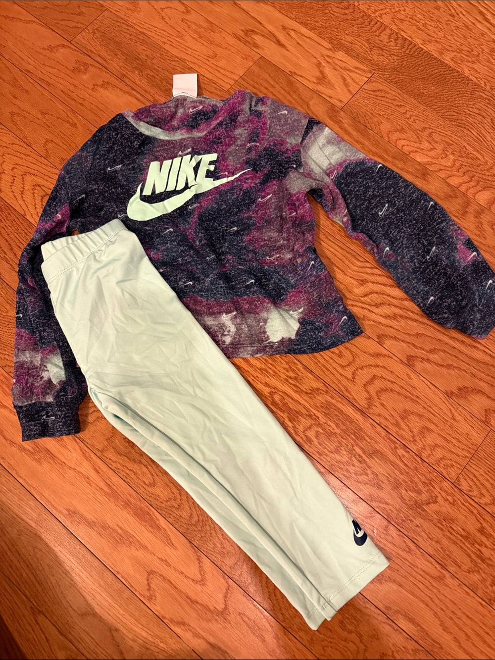 Nike Girls' Purple Tie-Dye Sweatshirt & Light Green Leggings